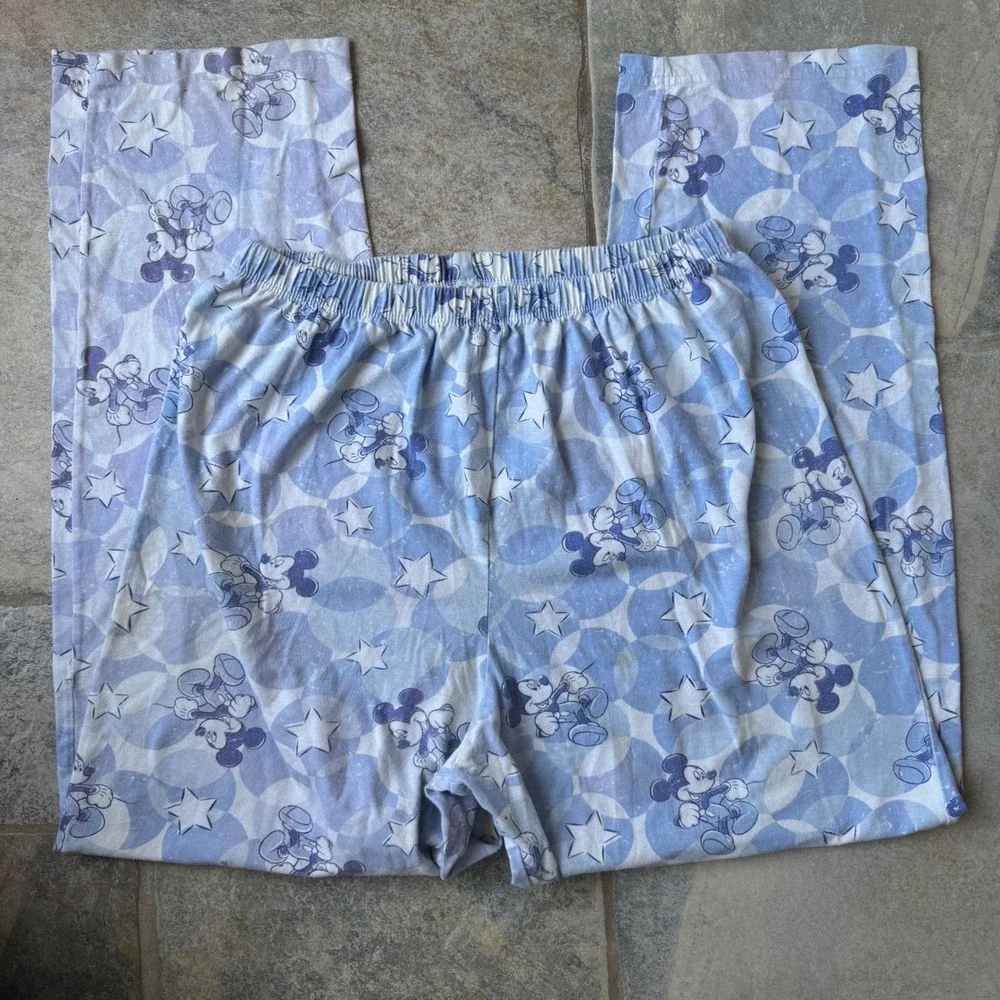 Y2K Disney Mickey Mouse Pajama Pants Size M Blue Stars Print Stretchy - Picture 3 of 5